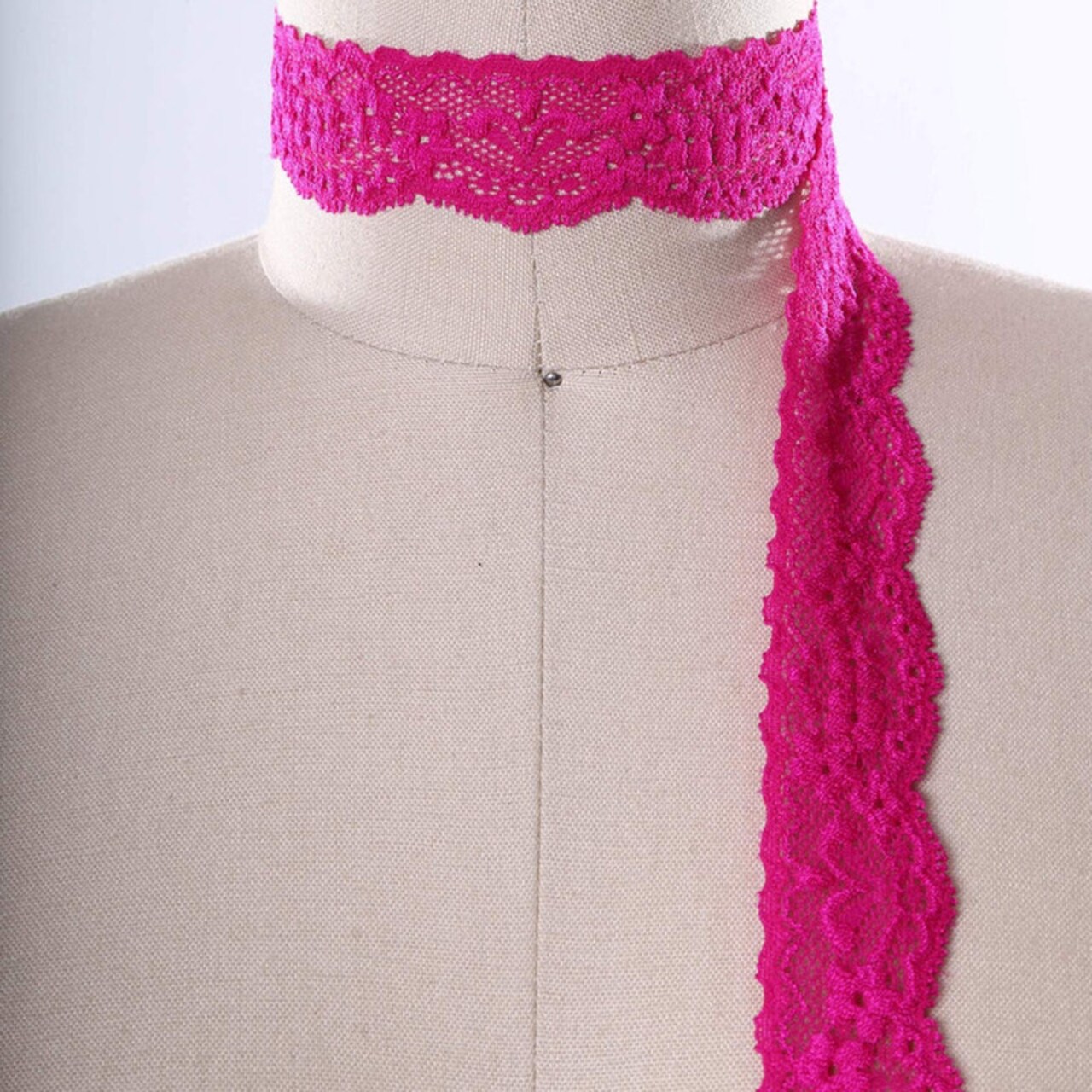 2 Yards Hot Pink Stretch Lace Trim 1" Floral Elastic Ribbon for Sewing, Lingerie & Crafts